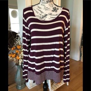 Olive & Oak Maroon/White Long Sleeve Top